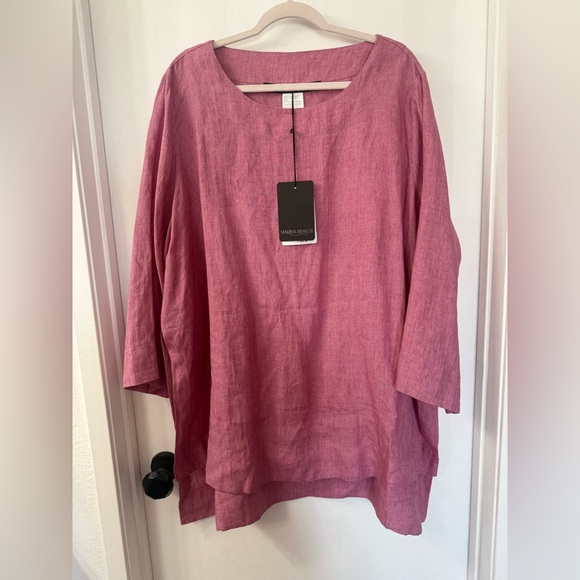 Marina Rinaldi Tops - Marina Rinaldi FRISBEE Rose-Pink 100% Linen Scoop-Neck Tunic - 20 NWT